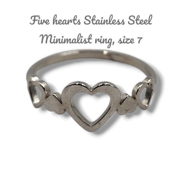 5 Hearts Stainless Steel Ring, size 7 - Picture 1 of 5
